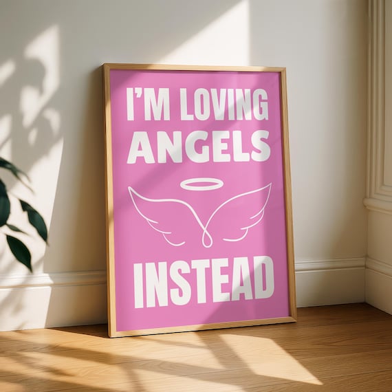 Angels Poster Pink Wall Art Music Lyric Retro Typography Lover Gift Robbie William 90s Nostalgia
