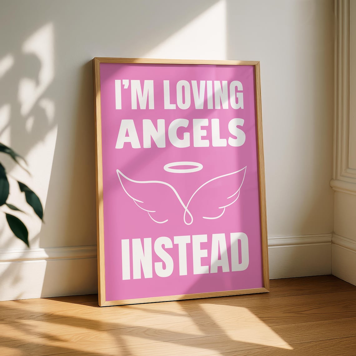 Im Loving Angels Instead Lyric Poster Pink Angel Wings Robbie Williams Pop Art