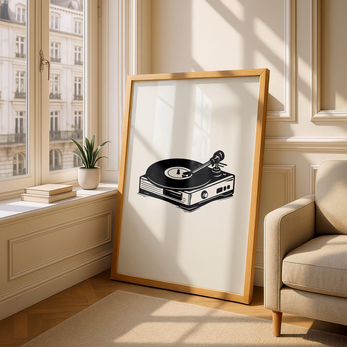 Vintage Turntable Record Player Illustration Music Room Poster