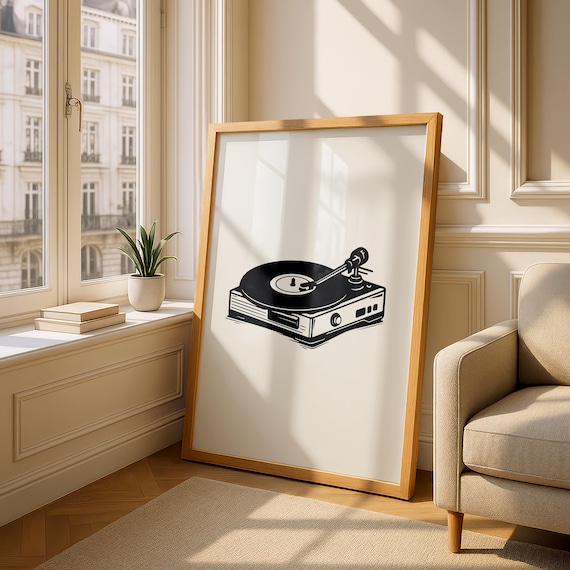 Vintage Turntable Record Player Illustration Music Room Poster