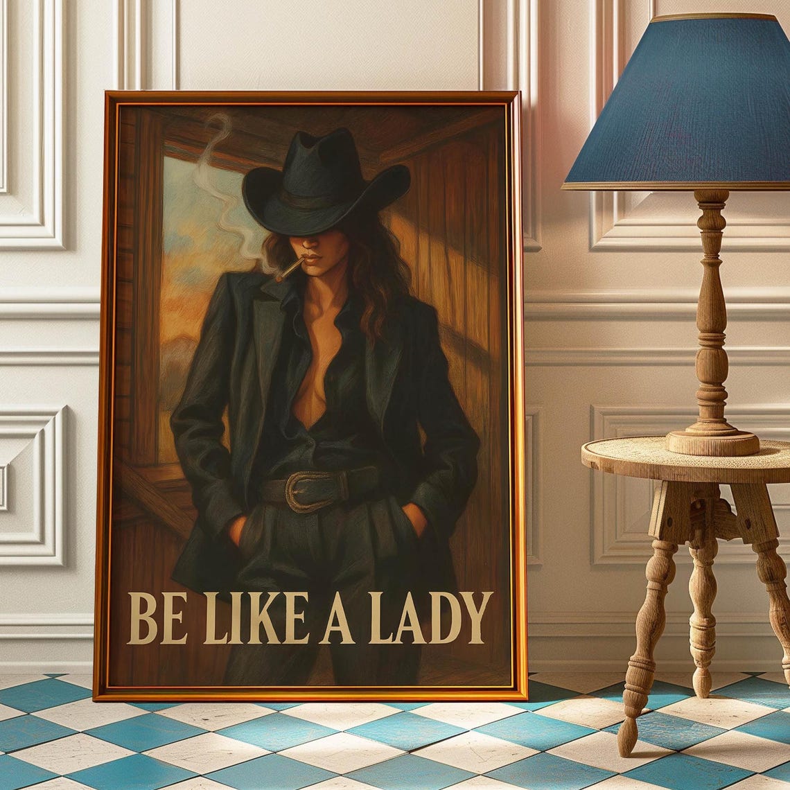 Be Like A Lady Feminist Cowgirl Wall Art Empowered Woman Print Girl Power Poster Vintage Feminism Decor With Cigarette