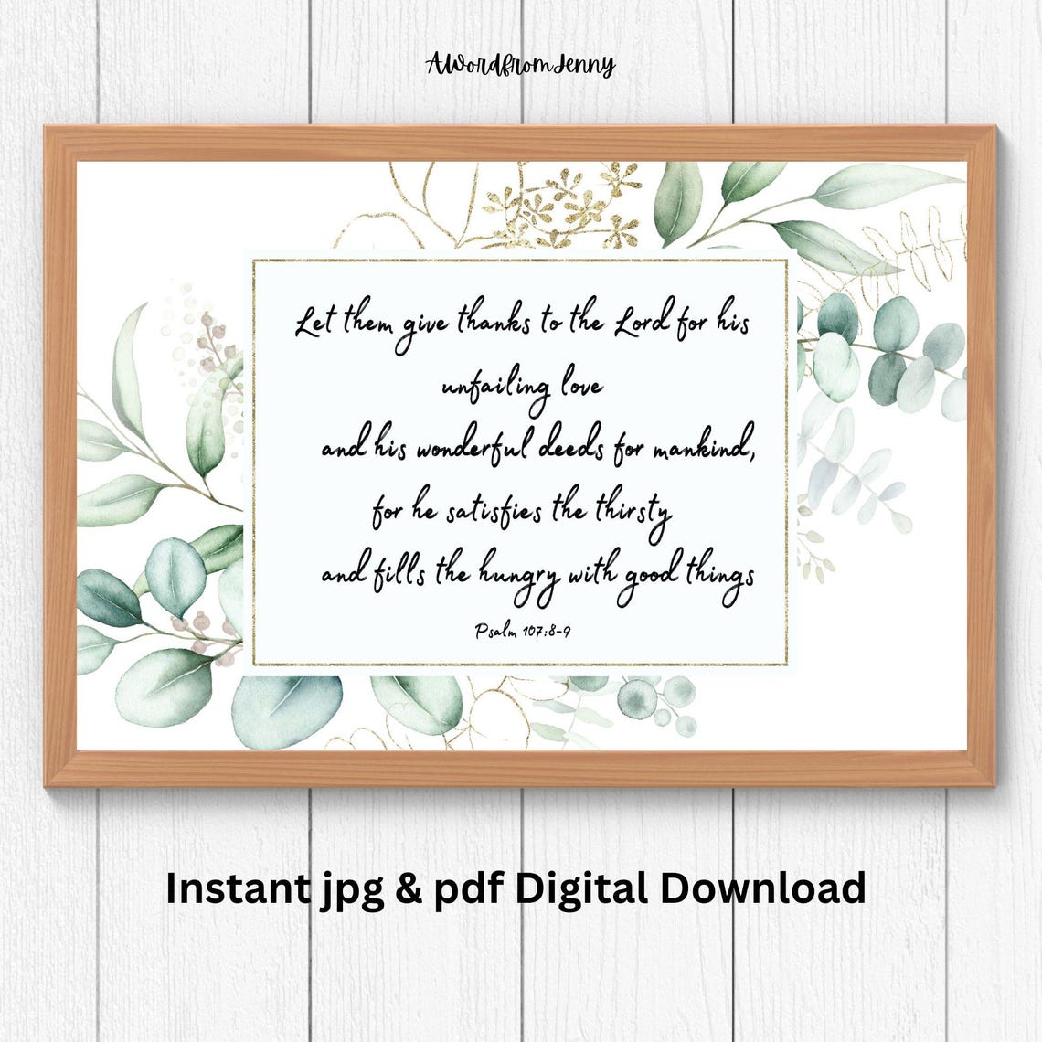 Psalm 107 Give Thanks To The Lord For His Unfailing Love Christian Bible Verse Scripture Wall Art Home Decor Instant - Image 3