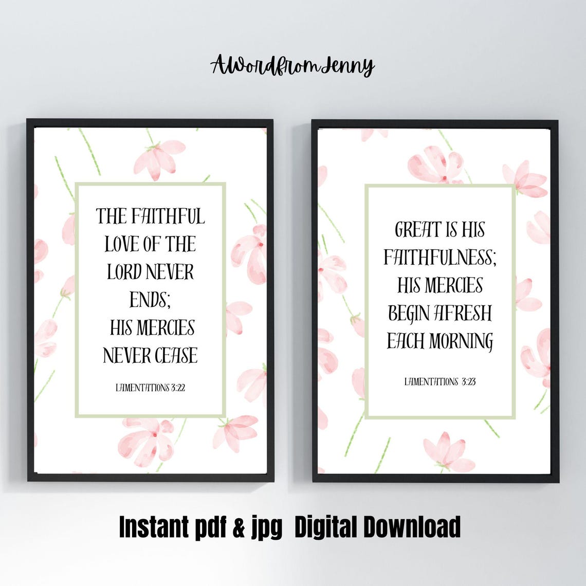 Lamentations 22 23 His Mercies Christian Scripture Bible Verse Home Decor Floral Pink Wall Art Gift Poster