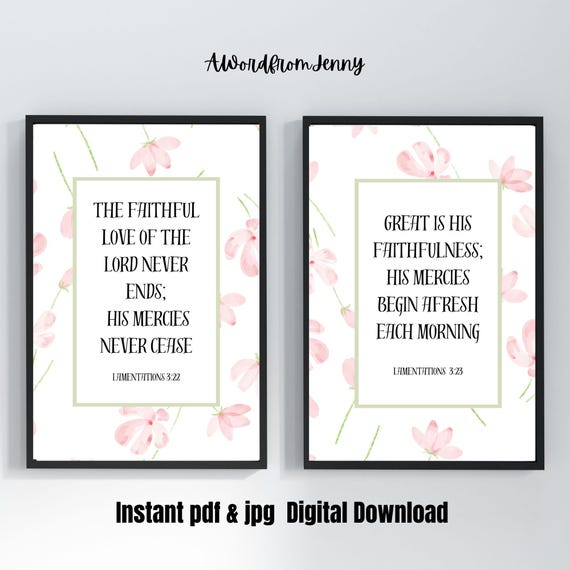 Lamentations 22 23 His Mercies Christian Scripture Bible Verse Home Decor Floral Pink Wall Art Gift Poster