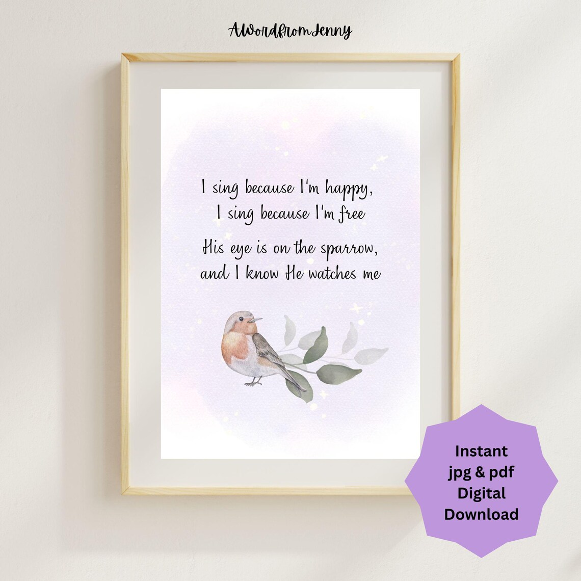 His Eye Is On The Sparrow Christian Hymn Art Print - Image 2