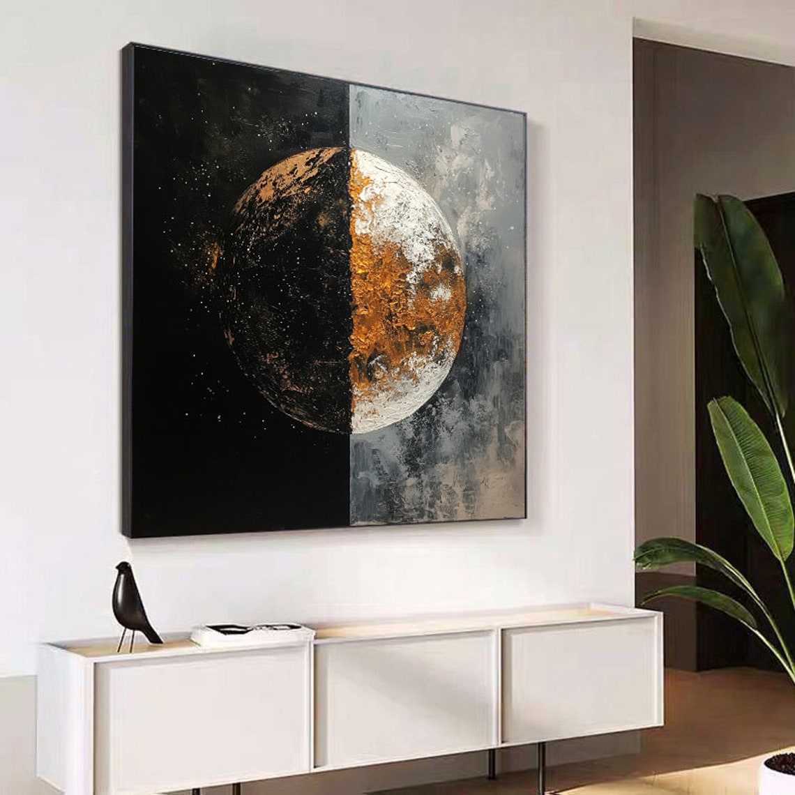 Black Gold Earth Planet Abstract Celestial Space Art Painting Poster - Image 3