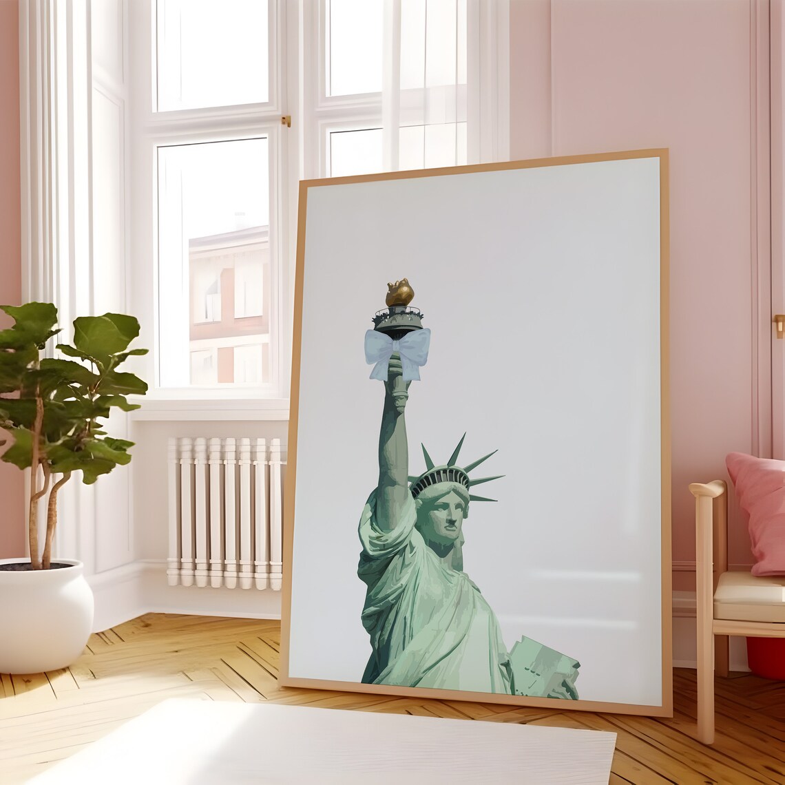 Statue of Liberty Blue Bow New York Landmark Illustration Poster - Image 5