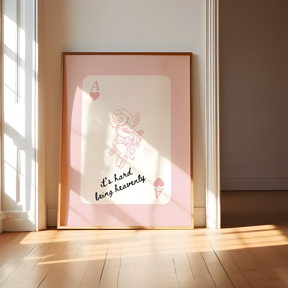 Ace Of Hearts Cupid Its Hard Being Heavenly Pink Playing Card Poster - Image 4