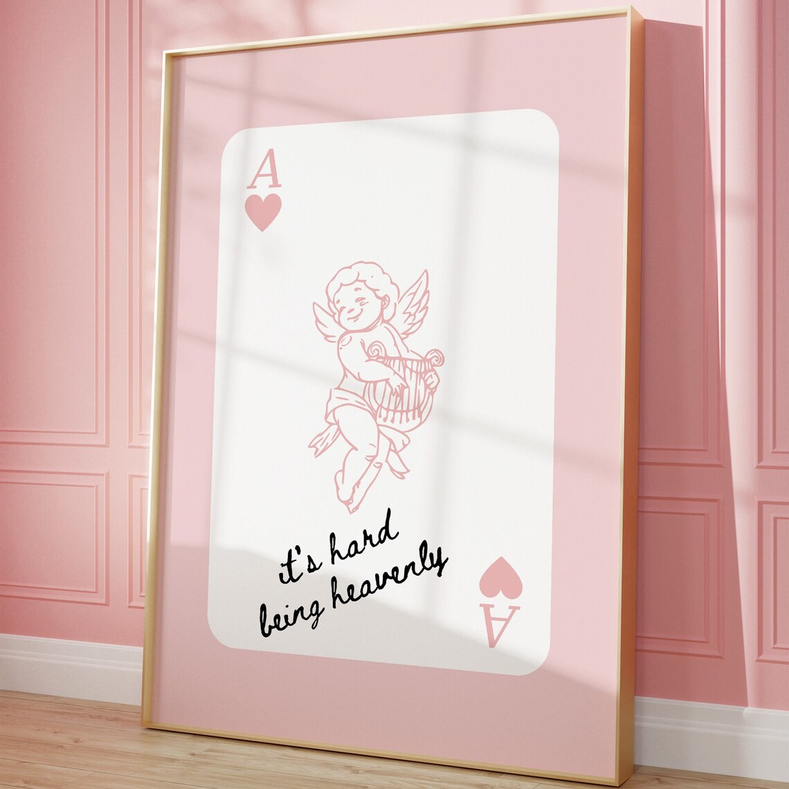 Ace Of Hearts Cupid Its Hard Being Heavenly Pink Playing Card Poster - Image 2