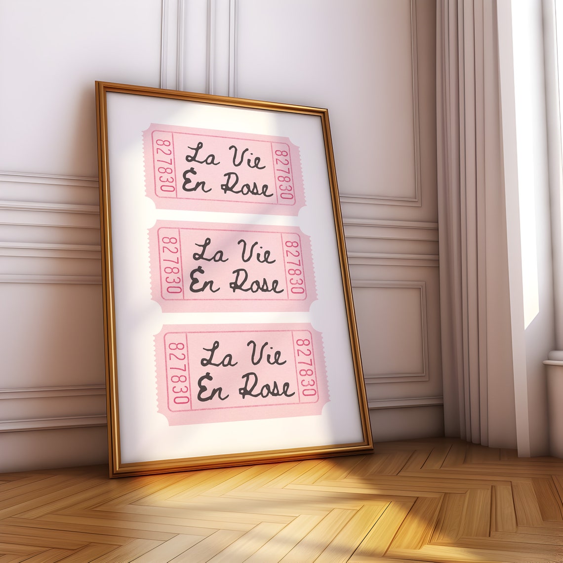 La Vie En Rose Pink Ticket Stub Trio Romantic Illustration Wall Art - Image 5