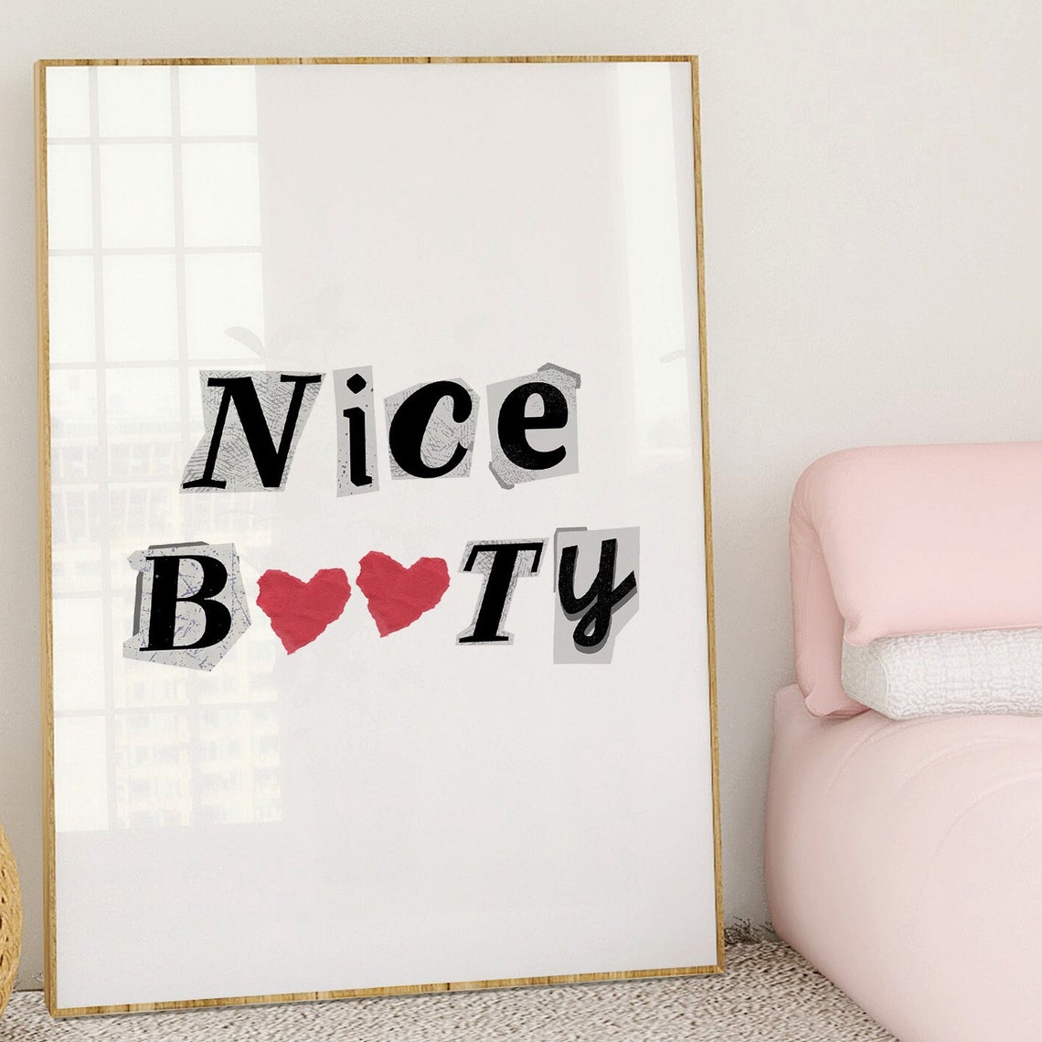 Nice Booty Playful Ransom Lettering Hearts Funny Bathroom Poster - Image 5