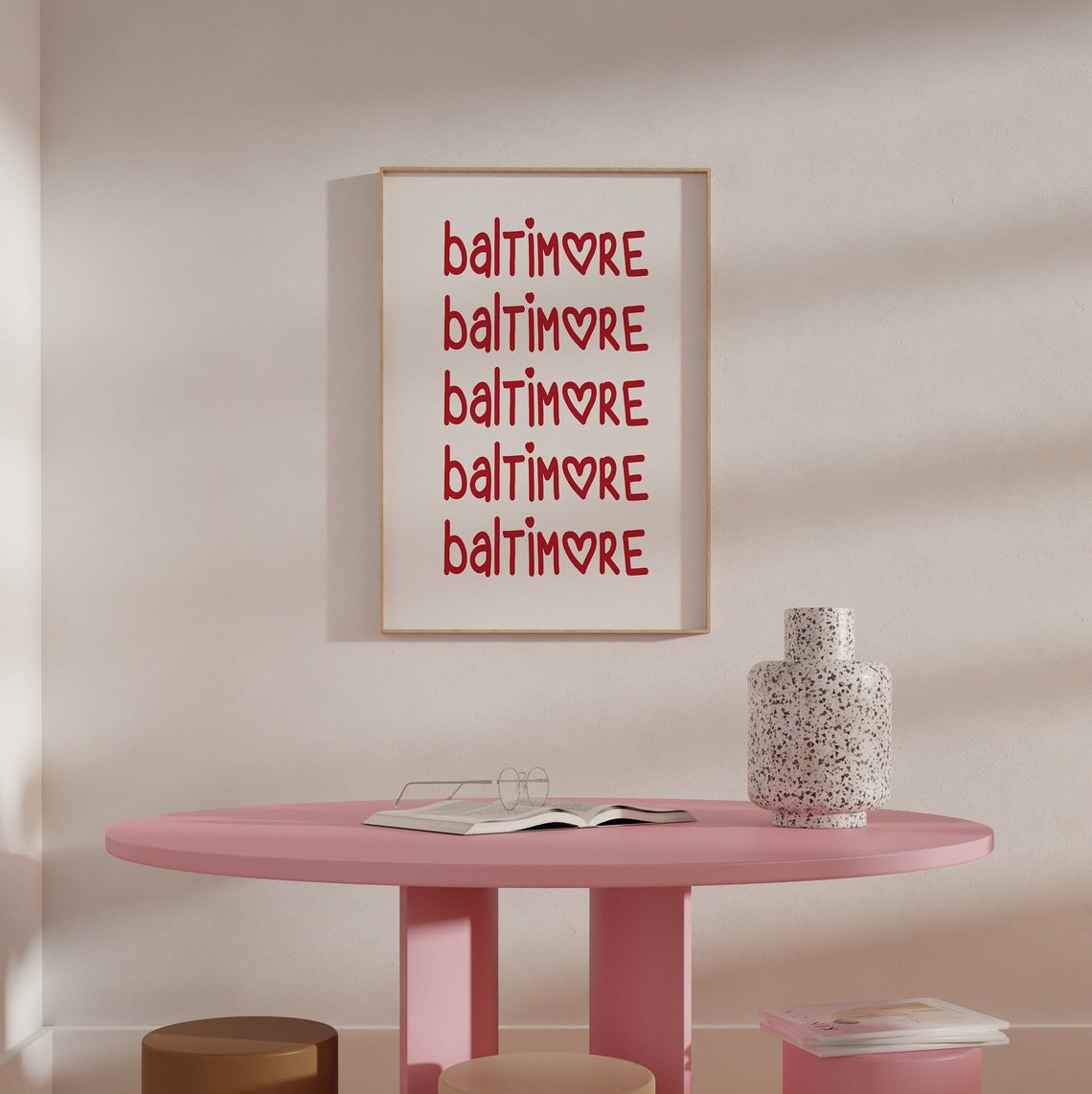 Baltimore Heart Typography Red and White City Love Letter Print - Image 2