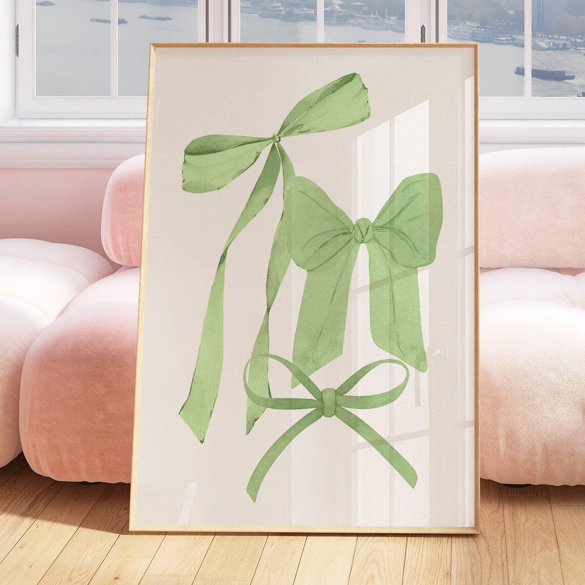 Green Watercolor Bow Trio Balletcore Coquette Girl Decor Poster