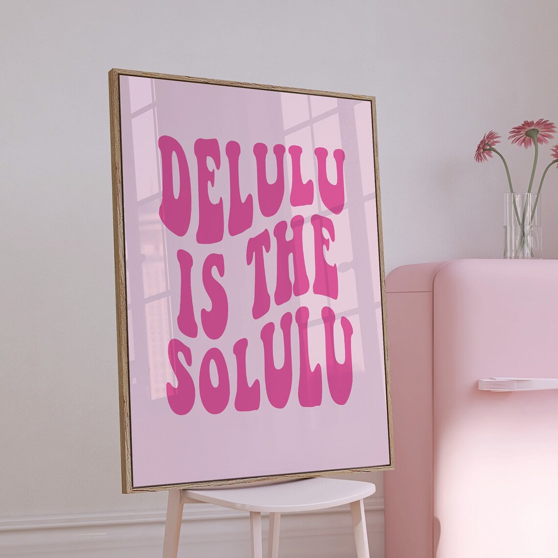 Delulu Is The Solulu Groovy Retro Pink Typography Quote Poster - Image 2