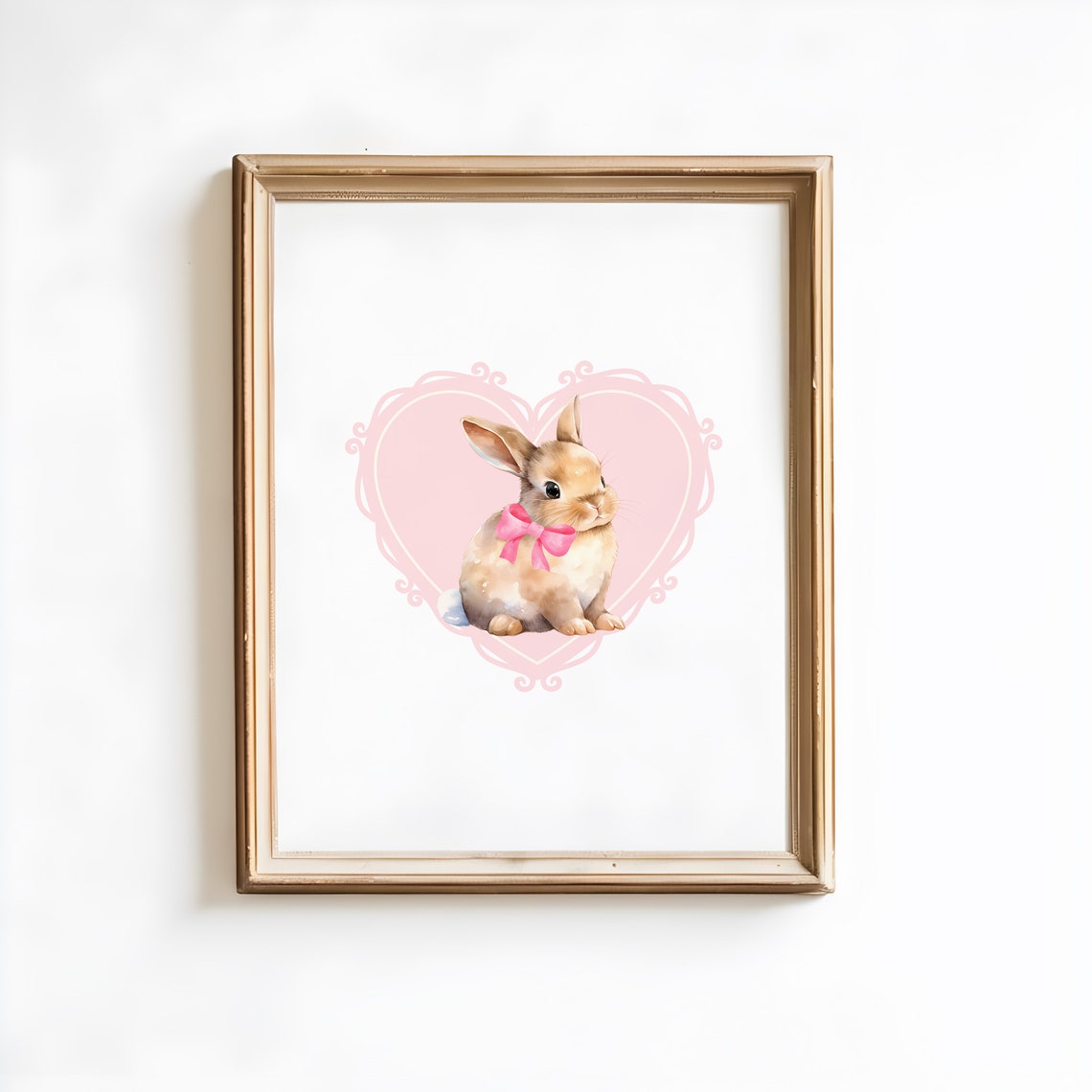 Cute Bunny with Pink Bow Watercolor Coquette Room Decor Poster - Image 2