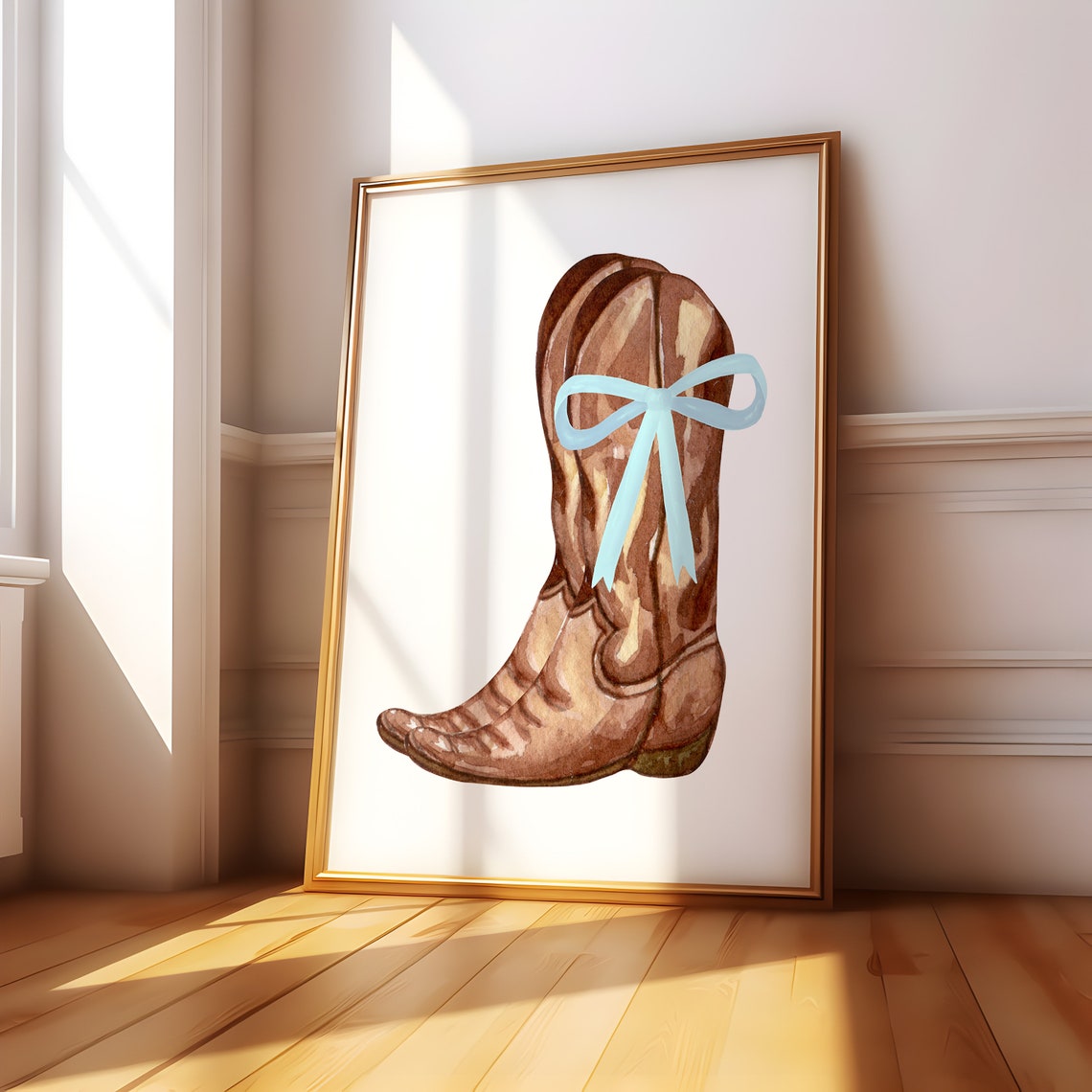 Single Cowgirl Boot With Blue Bow Coquette Western Room Decor Poster - Image 4