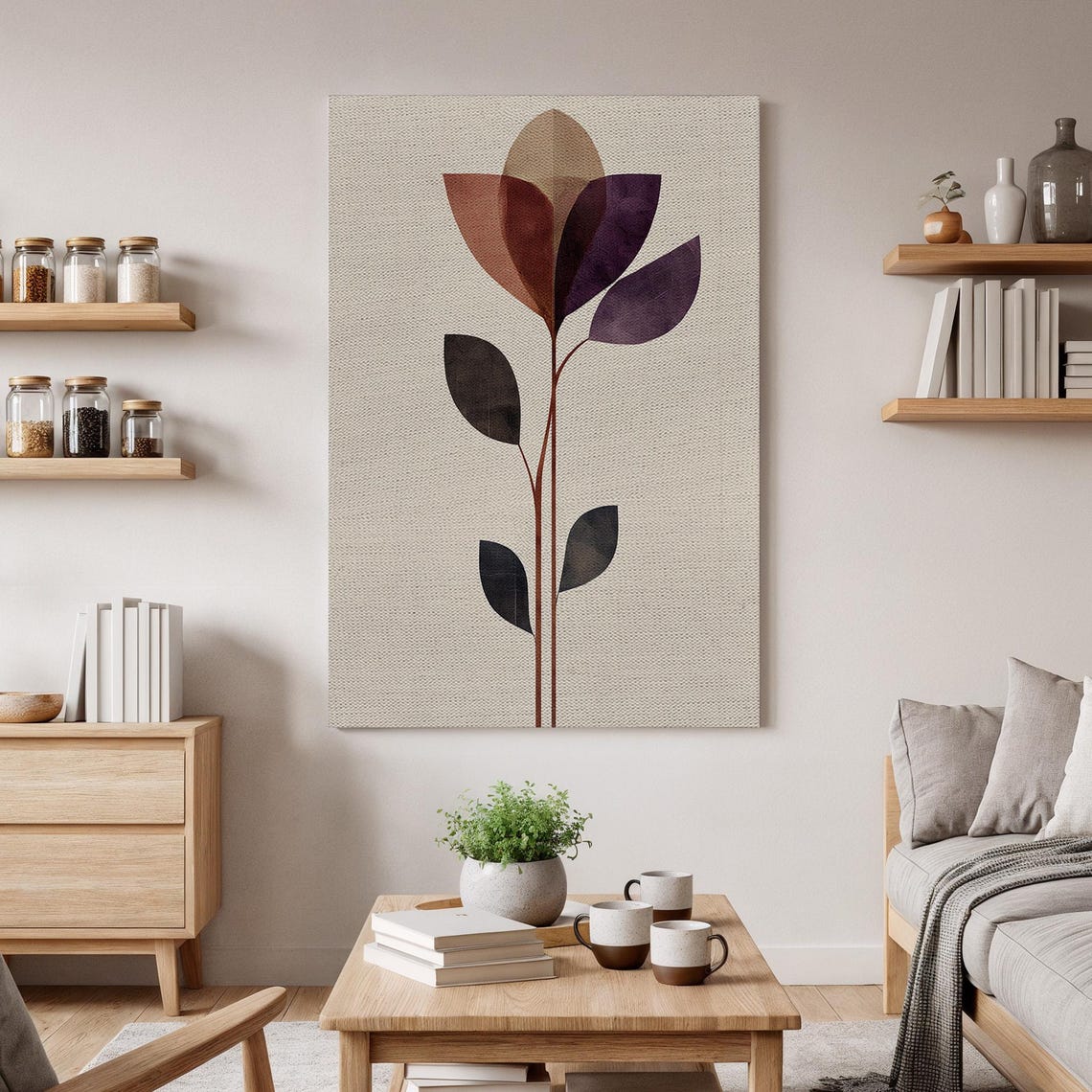 Minimalist Botanical Flower Stem Plum Brown Modern Nature Poster