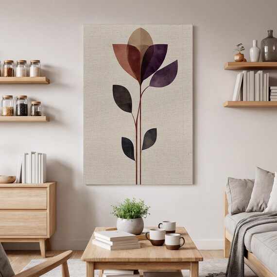 Minimalist Botanical Flower Stem Plum Brown Modern Nature Poster
