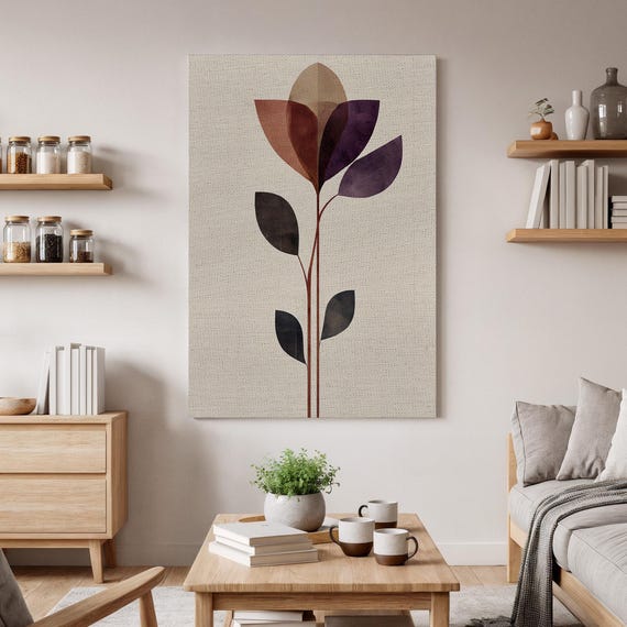 Minimalist Botanical Wall Art Modern Abstract Plant Canvas Neutral Floral Decor Scandinavian Style Home Artwork Nature Inspired