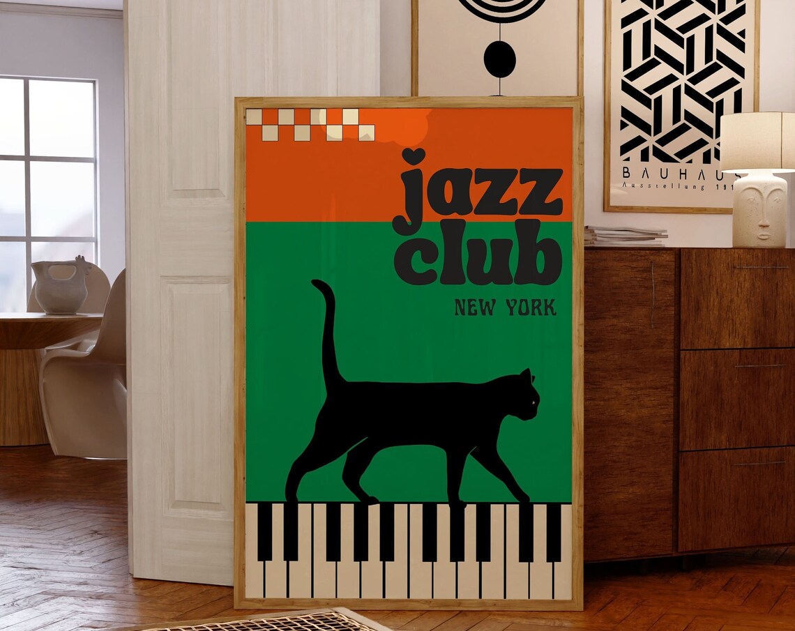 Jazz Club Retro Music Print, Mid-Century Vintage