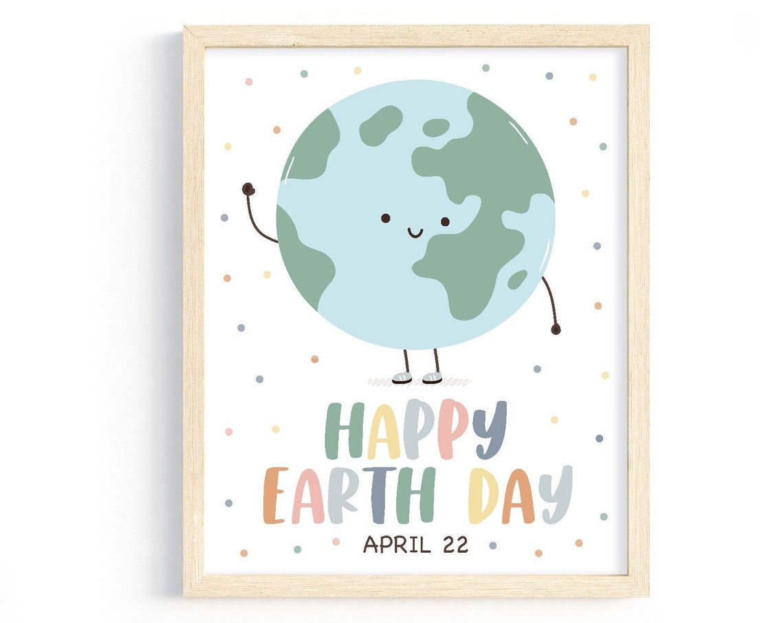 Happy Earth Day April 22 Cute Smiling Planet Kids Classroom Poster
