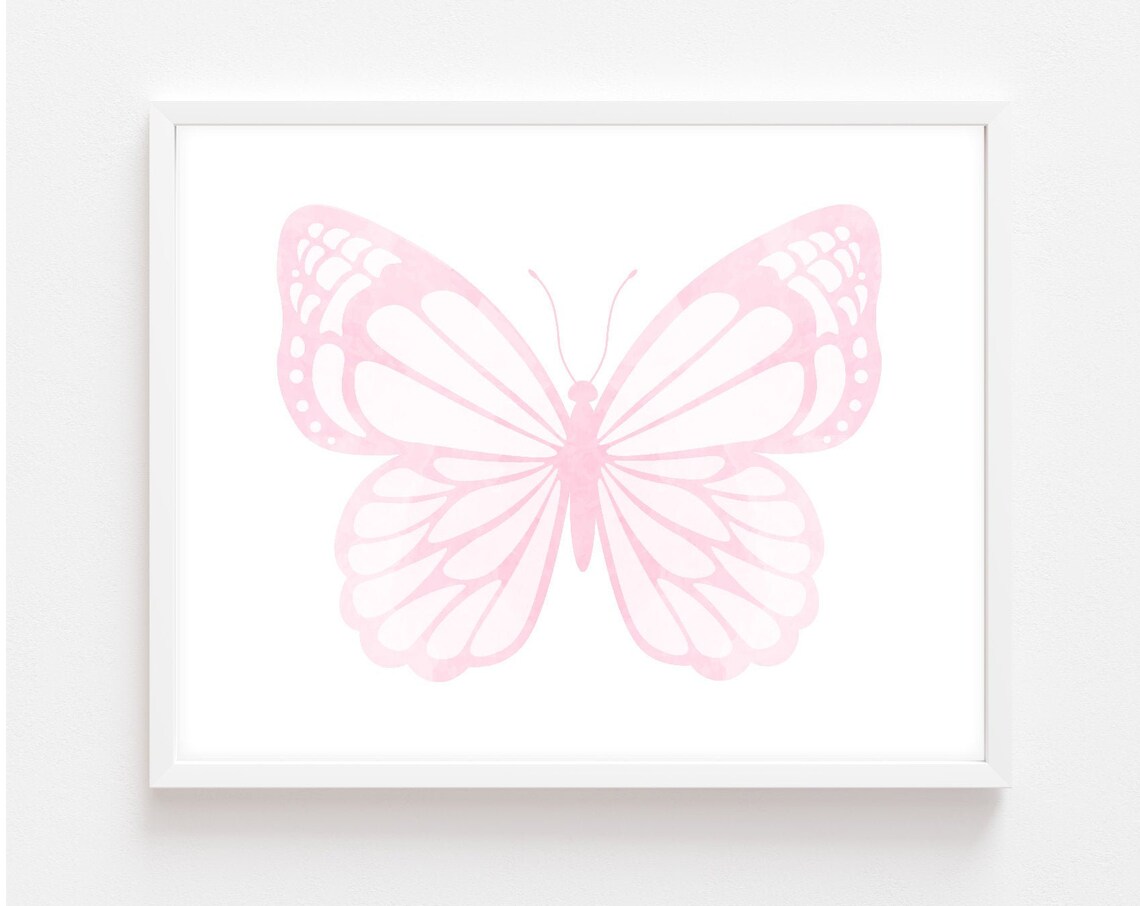 Blush Pink Watercolor Butterfly Horizontal Girls Room Wall Poster - Image 3