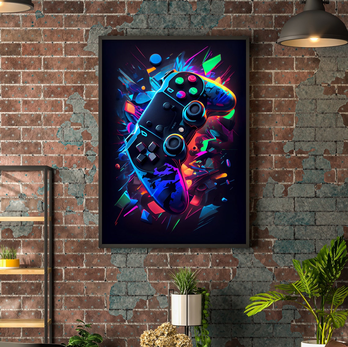 Neon Game Controller Abstract Colorful Splash Gamer Art Poster - Image 3