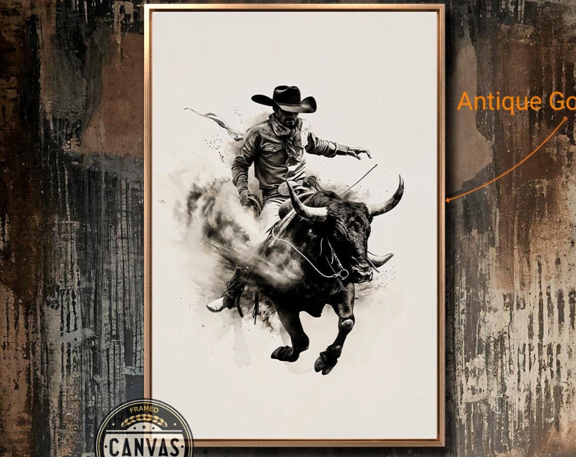 Rodeo Cowboy Bull Riding Western Wall Art Print