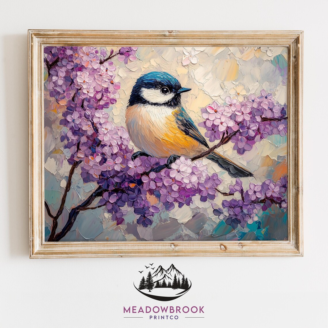 Blue Tit Bird Among Fragrant Purple Lilac Flowers Spring Oil Poster