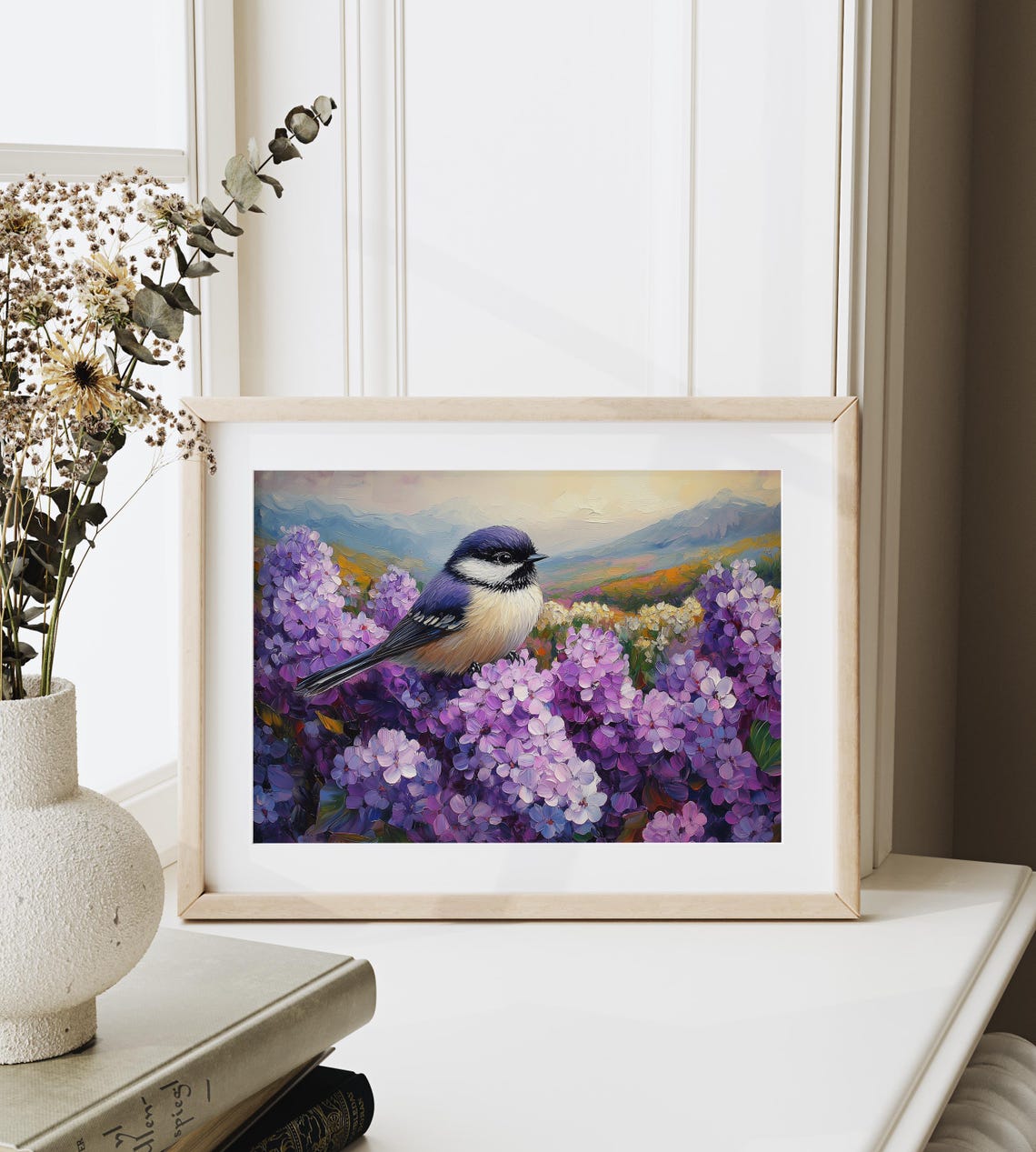 Chickadee In Purple Lilac Blooms Mountain Meadow Spring Art Poster - Image 3