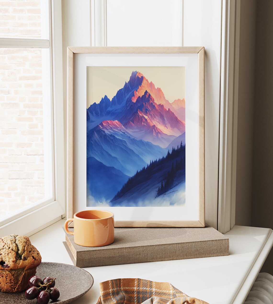 Alpine Peak Sunrise Pink And Blue Mountain Watercolor Art Poster - Image 3