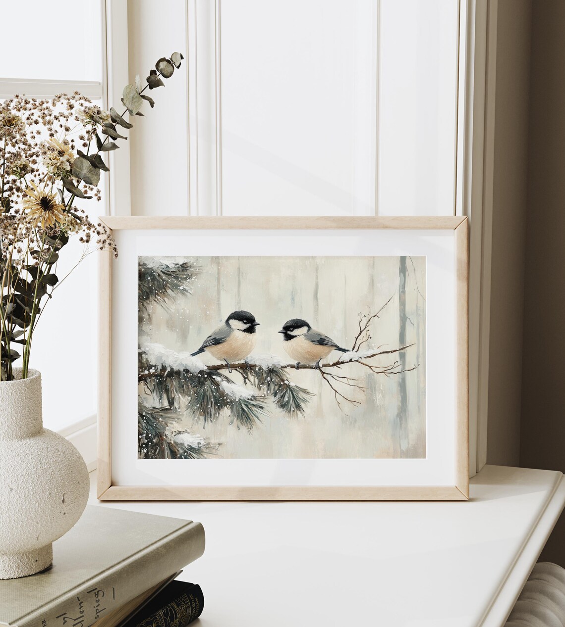 Family Of Chickadees, Vintage Christmas Art Print - Image 3