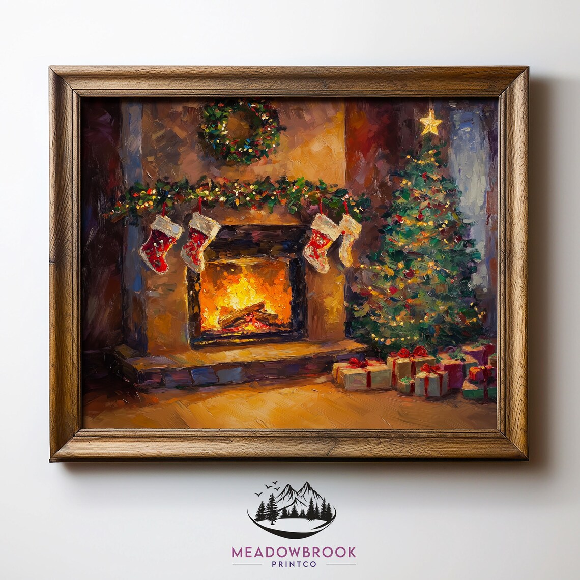 Cozy Christmas Living Room Fireplace Holiday Art Print