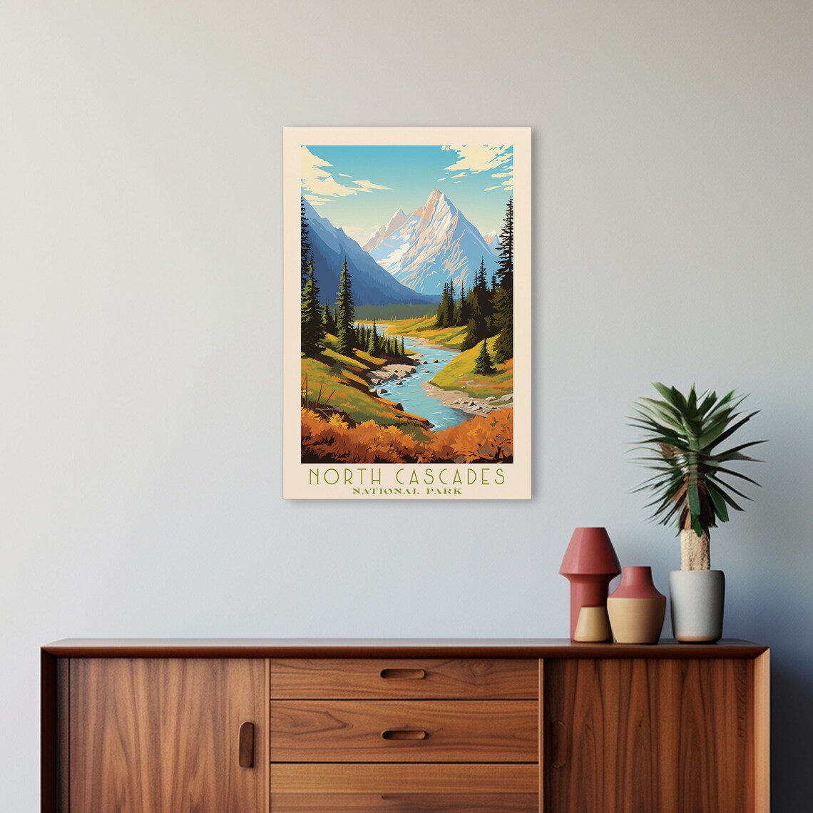 North Cascades National Park Daytime Alpine River Meadow Travel Poster - Image 3