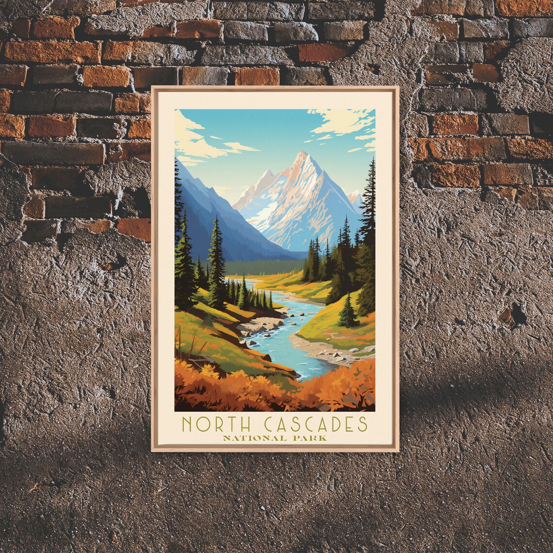 North Cascades National Park Daytime Alpine River Meadow Travel Poster - Image 2