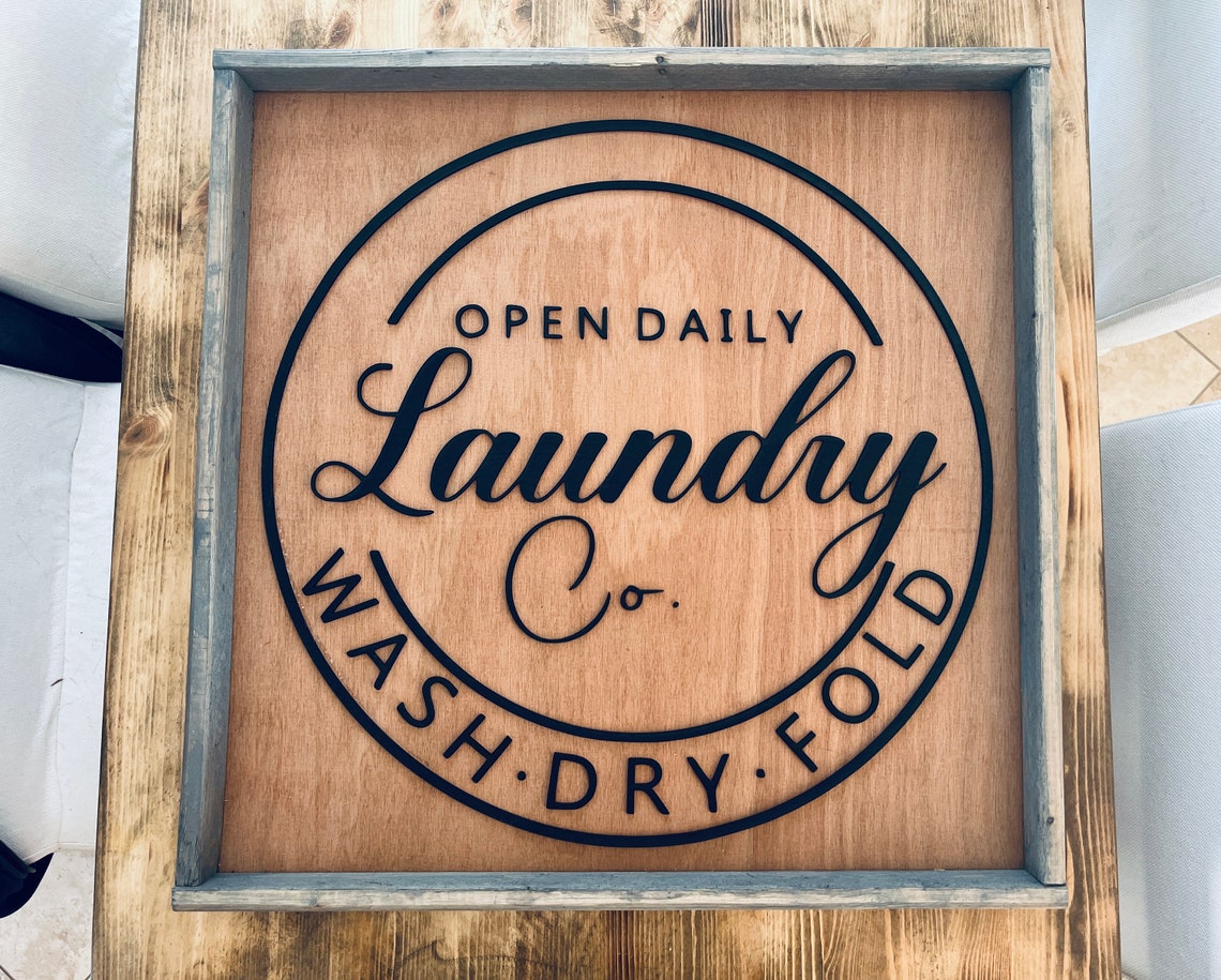 Laundry Co Wash Script Wood Sign Farmhouse Laundry Room Wall Art - Image 3