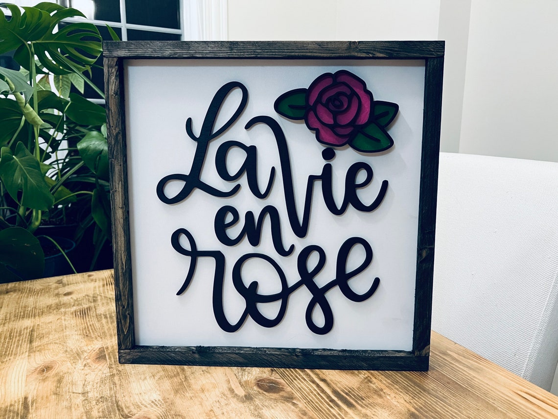 La Vie En Rose Script Pink Rose Rustic Sign Style Decor Poster - Image 2