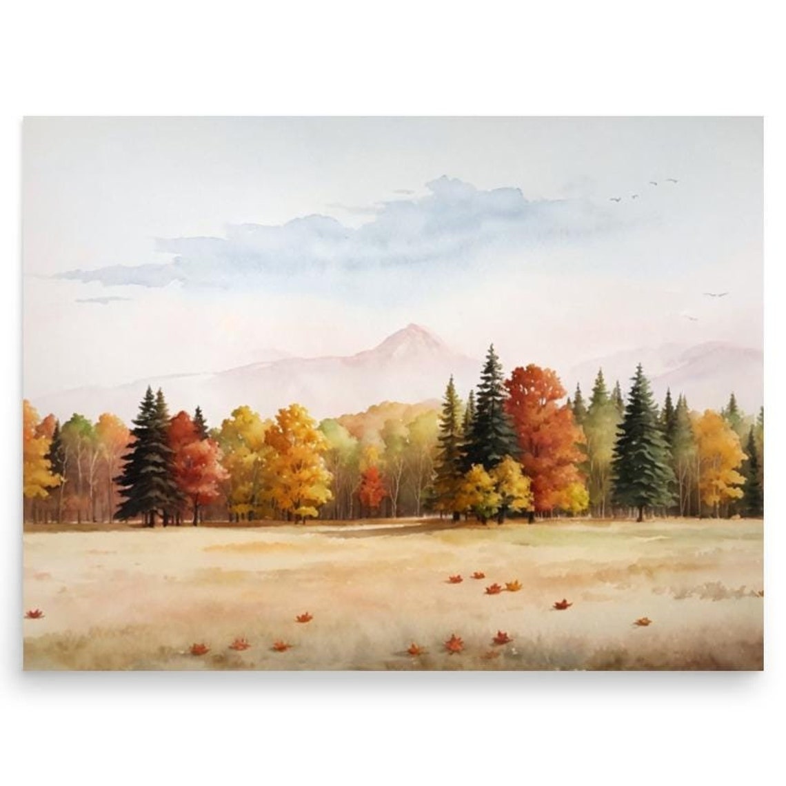 Vermont Autumn Meadow With Colorful Trees And Distant Mountain Poster