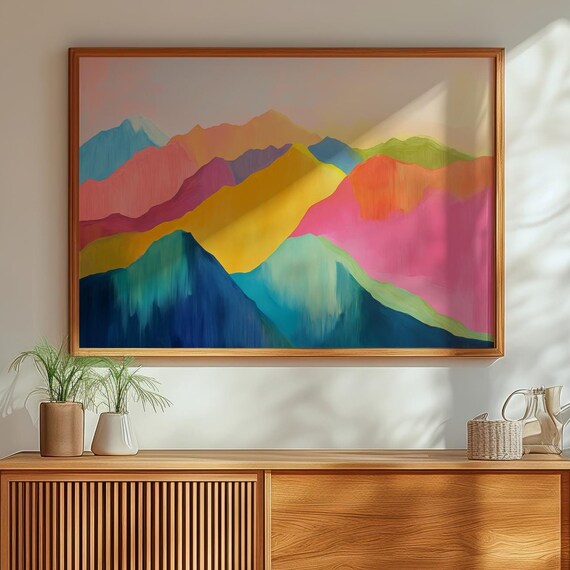 Colourful Mountain Painting Print Vibrant Painting Colourful Landscape Wall Art Dopamine Wall Art Prints L091