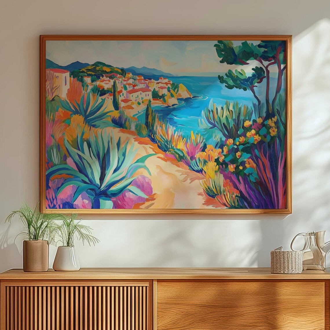 Colourful Fauvist Coastal Landscape Mediterranean Sea Town Poster