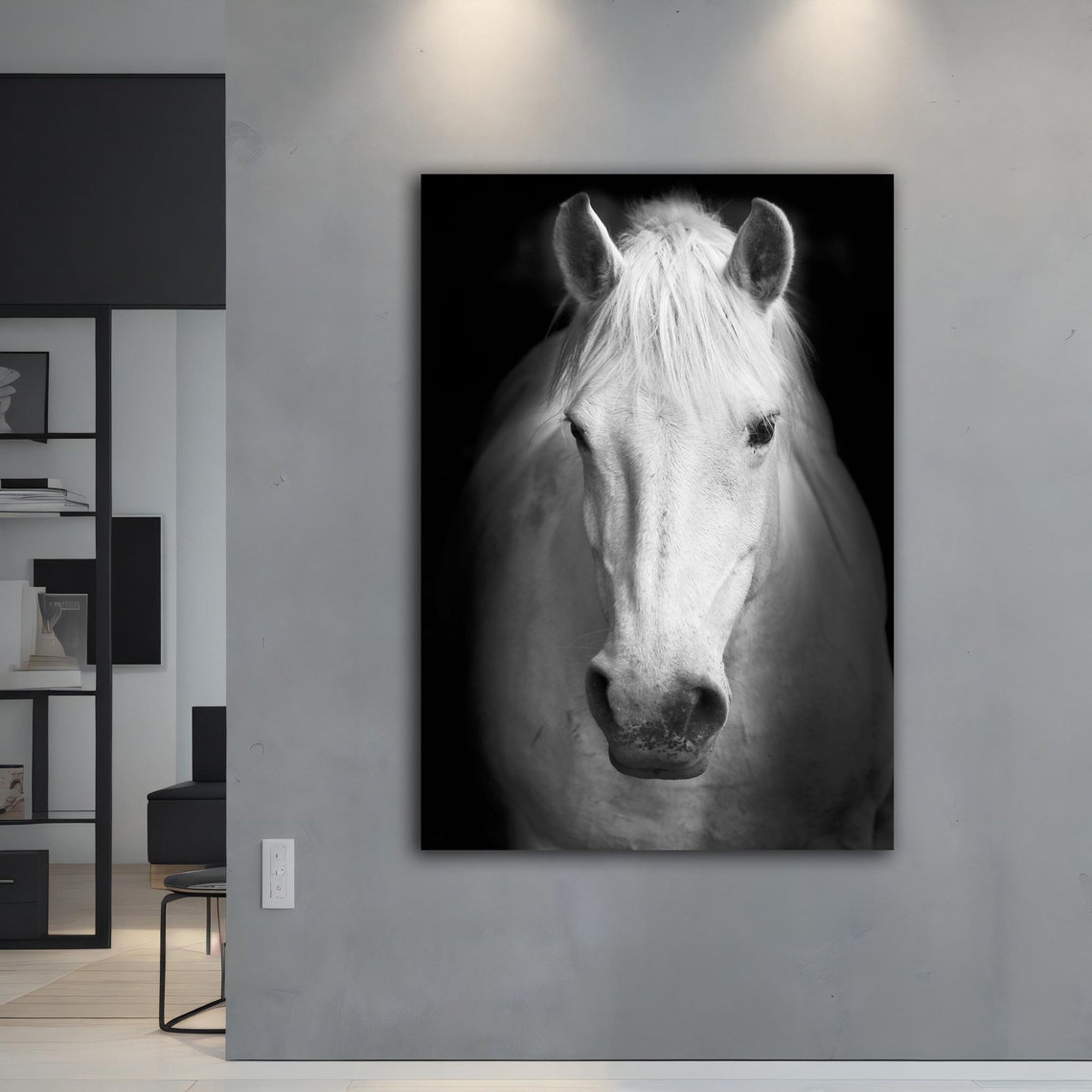 White Horse Portrait Black White Dramatic Photography Art Print - Image 4