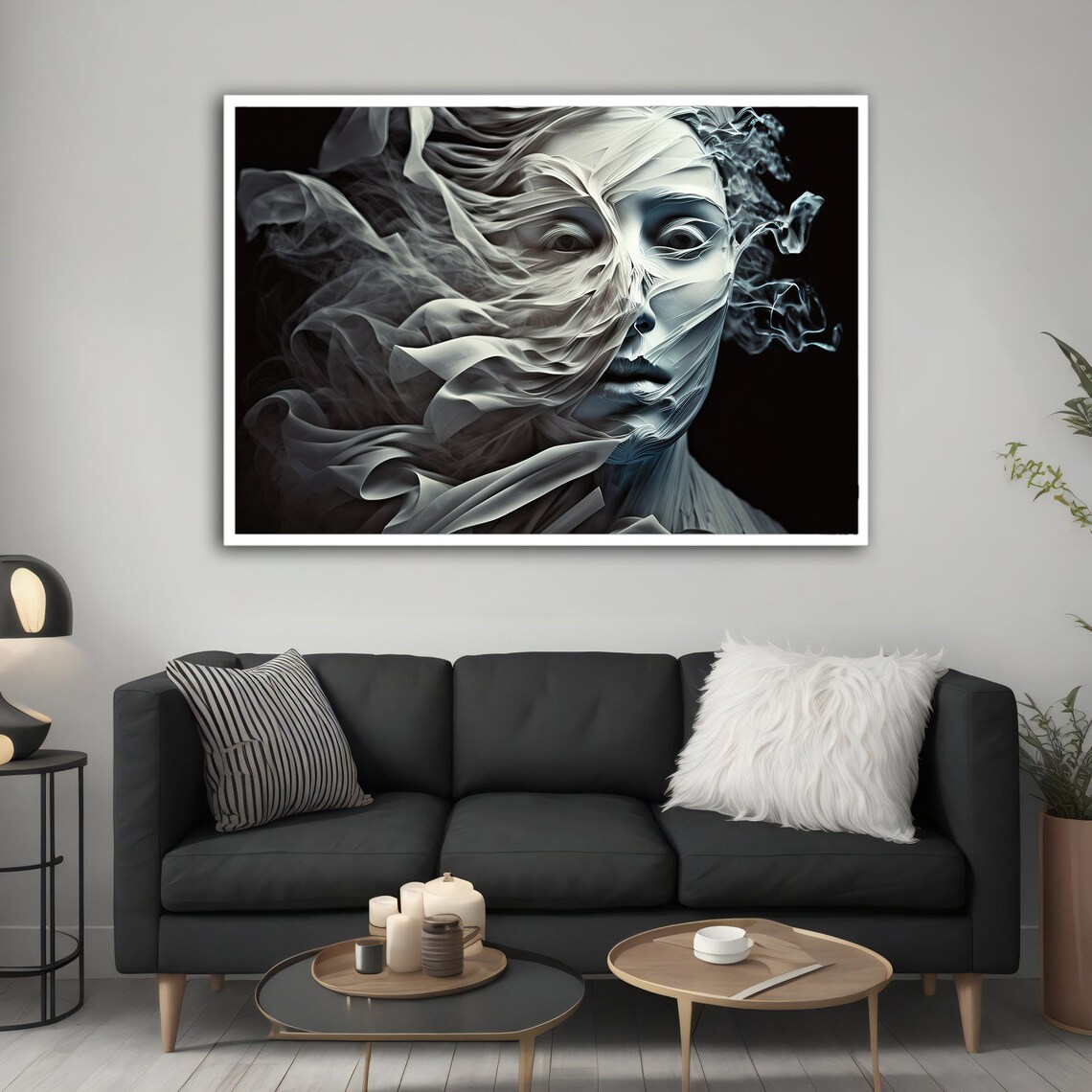 Woman Face White Smoke Veil Monochrome Ethereal Portrait Wall Art Poster - Image 5