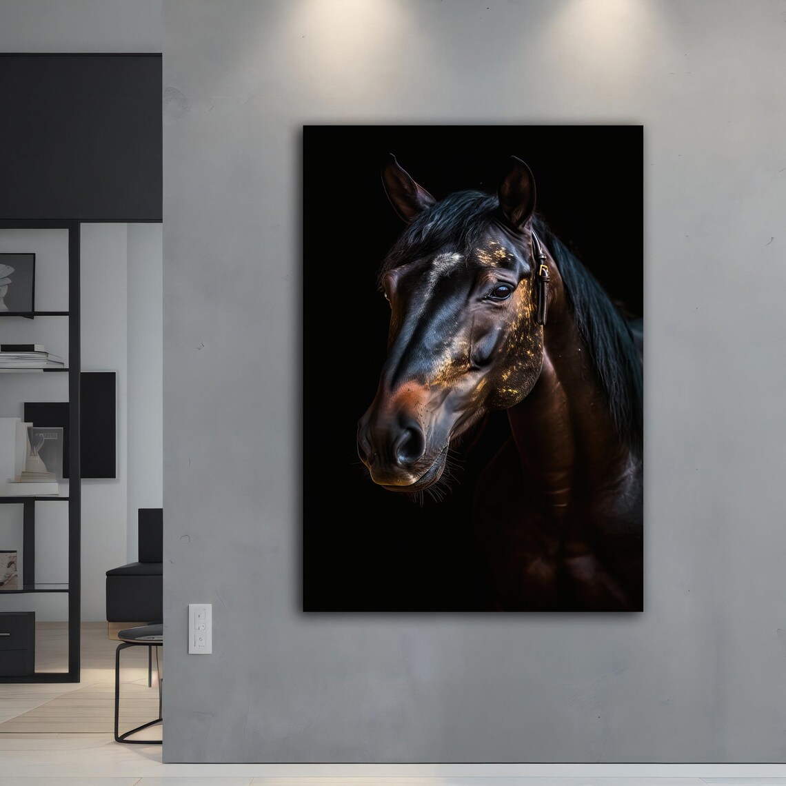 Black And Gold Horse Print Horse Wall Art Animal Animal Print Black Horse Black Horse Wall Decor - Image 2