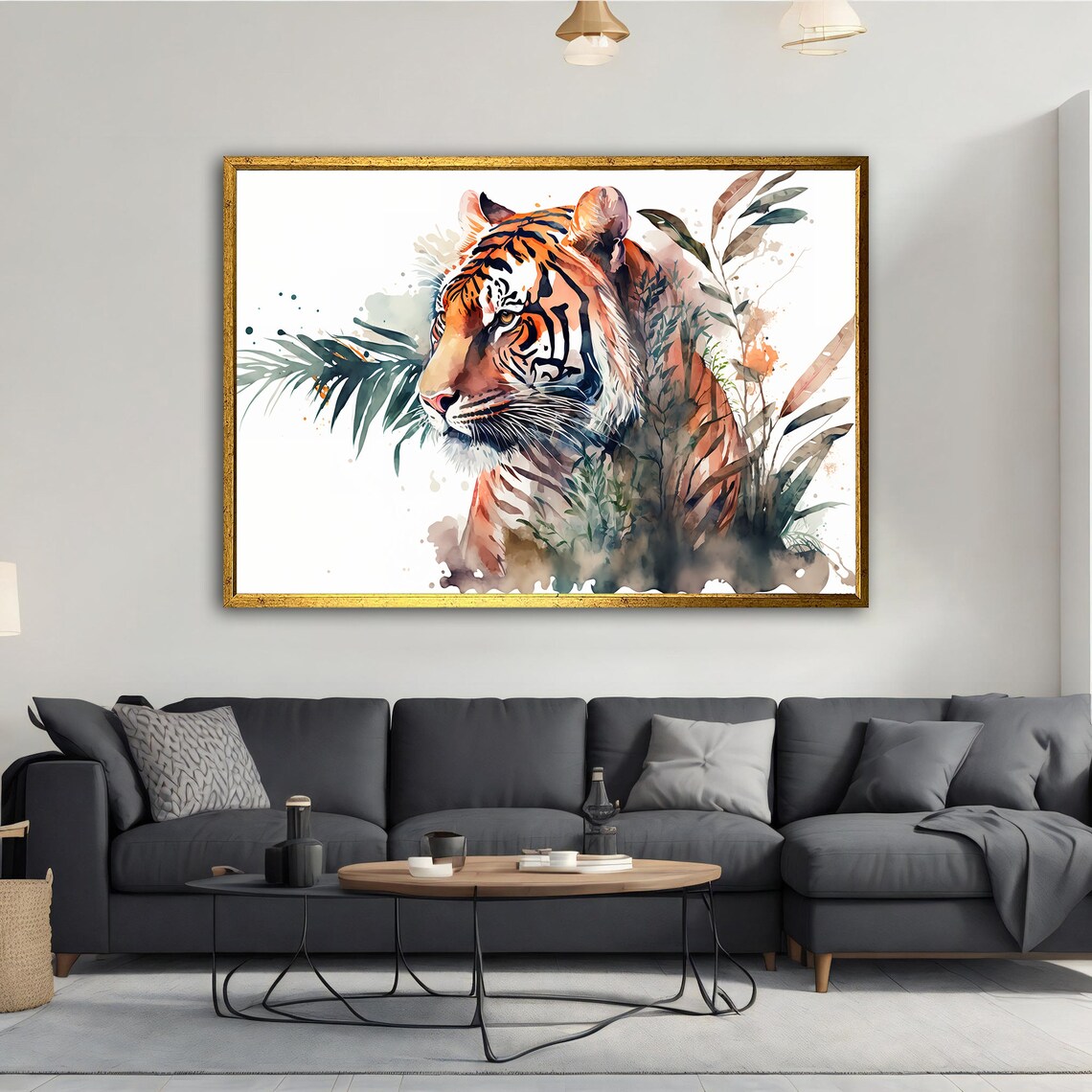 Tiger Portrait Watercolor Painting Tropical Leaves Wild Jungle Wall Poster - Image 3