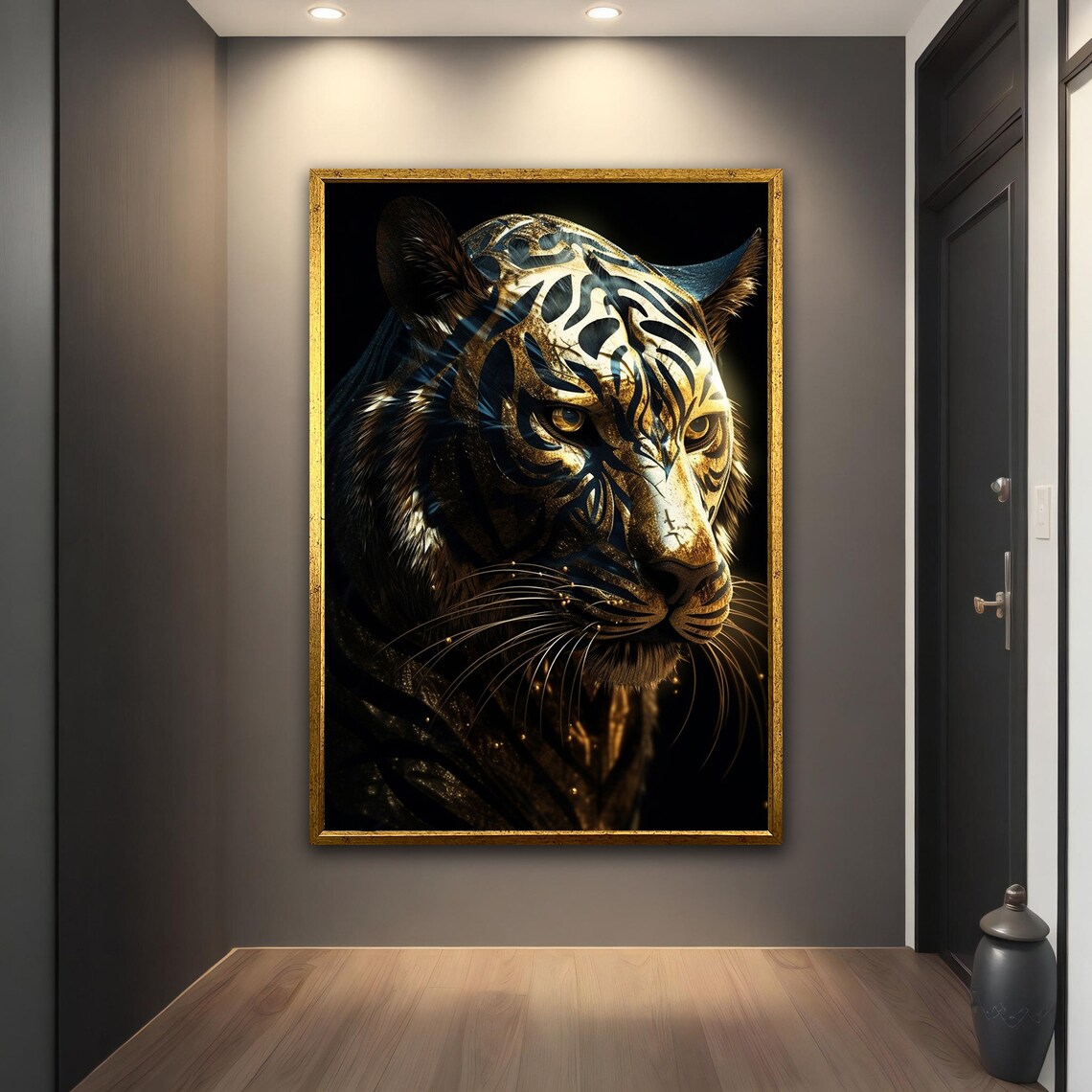 Golden Tiger Black Background Regal Big Cat Portrait Wall Art Poster - Image 5