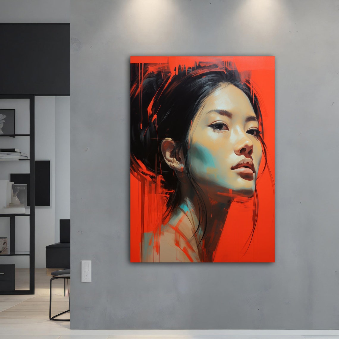 Asian Woman Red Background Painterly Portrait Modern Art Poster - Image 4