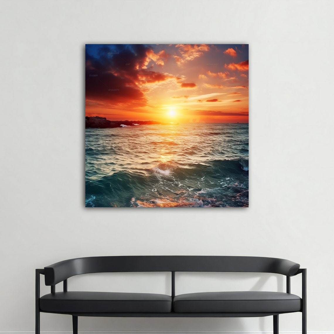 Ocean Sunset Dramatic Fiery Clouds Golden Waves Nature Art Poster - Image 5