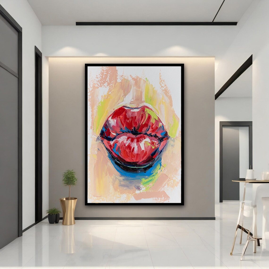 Red Lips Pop Art Painting Colorful Abstract Lip Wall Art Print - Image 2