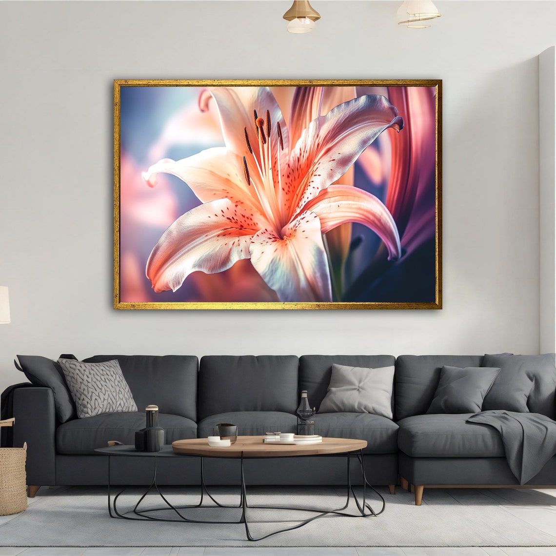Pink Lily Flower Close Up Photo Soft Petals Botanical Wall Art Poster - Image 3