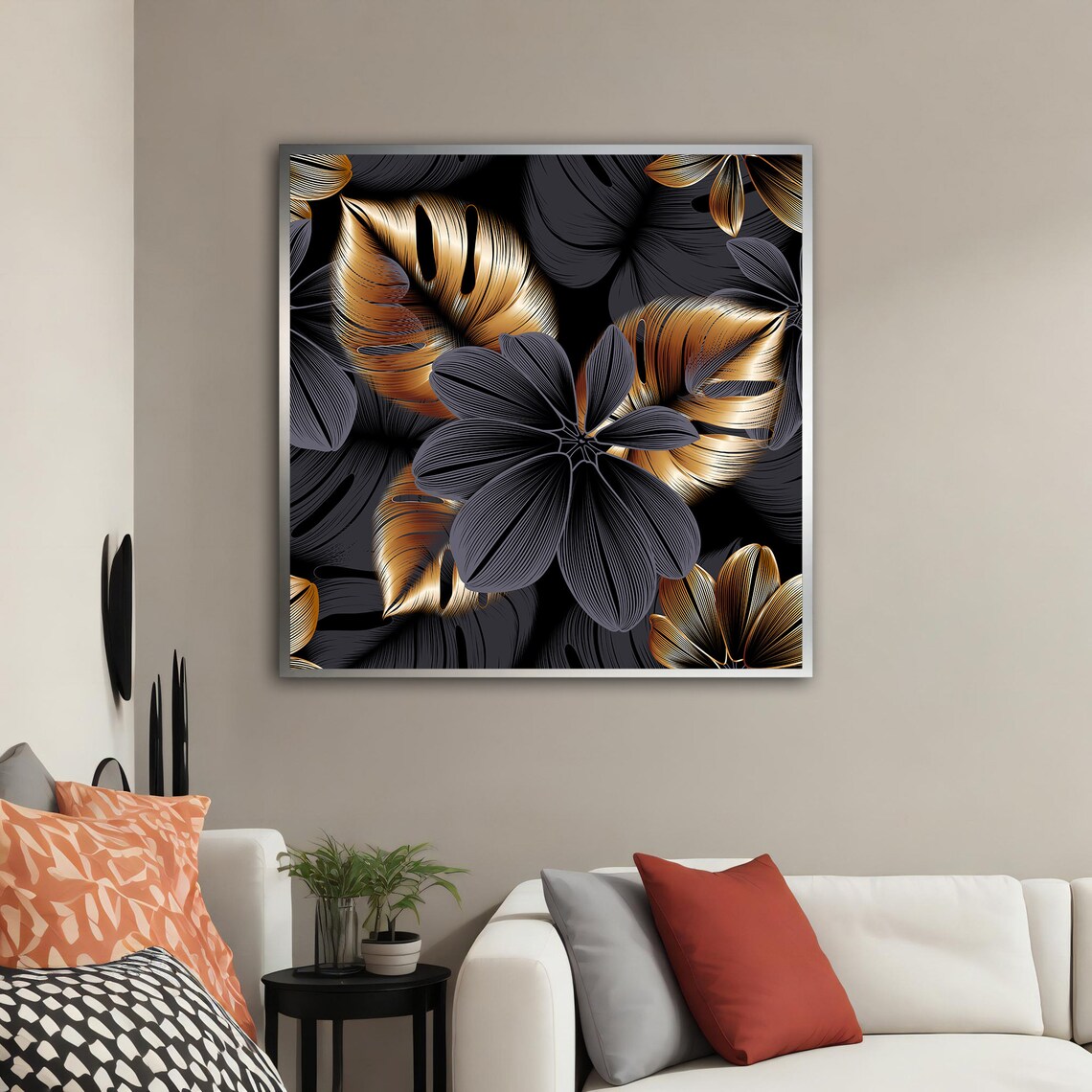 Black and Gold Tropical Leaves Monstera Luxury Botanical Art Poster - Image 4